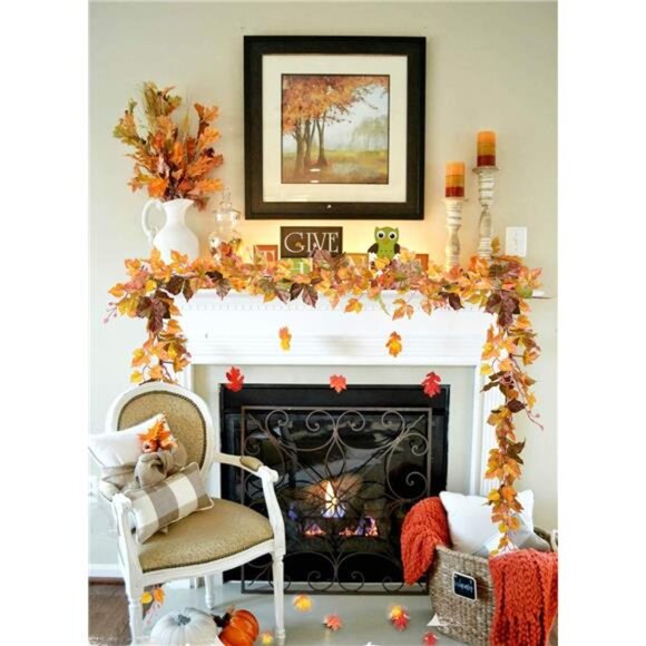 2 Pack Maple Leaf Vine Garland, 6.5 Ft/Piece Artificial Autumn  Foliage - Picture 2 of 8